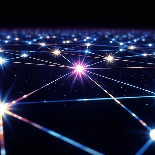 Abstract network of connected light trails, symbolising digital platform infrastructure